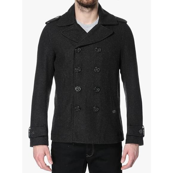 Diesel Men's W-Champ Double-Breasted Wool-Blend Coat Charcoal Black Size Large - Picture 1 of 16
